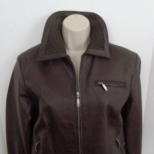 CLIO Womans Brown Leather Bomber Jacket 10